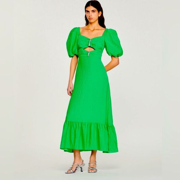 Sandro Falbala Embellished Cutout Green Midi Dress Size 36 NWT Retail $580 - Picture 1 of 11
